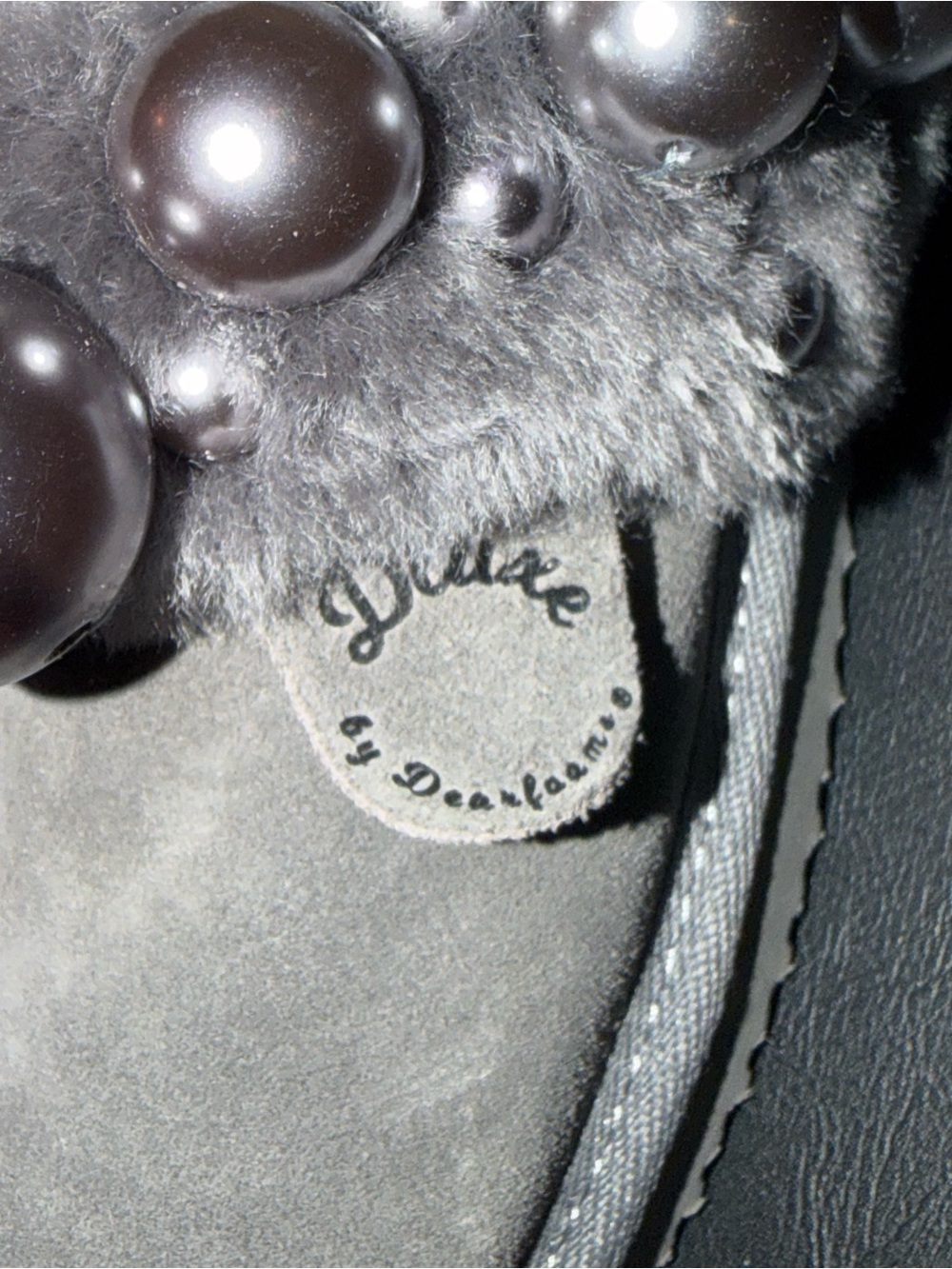 Plush Grey Faux-Fur Beaded Slip-On Slippers for Women - Picture 2 of 5